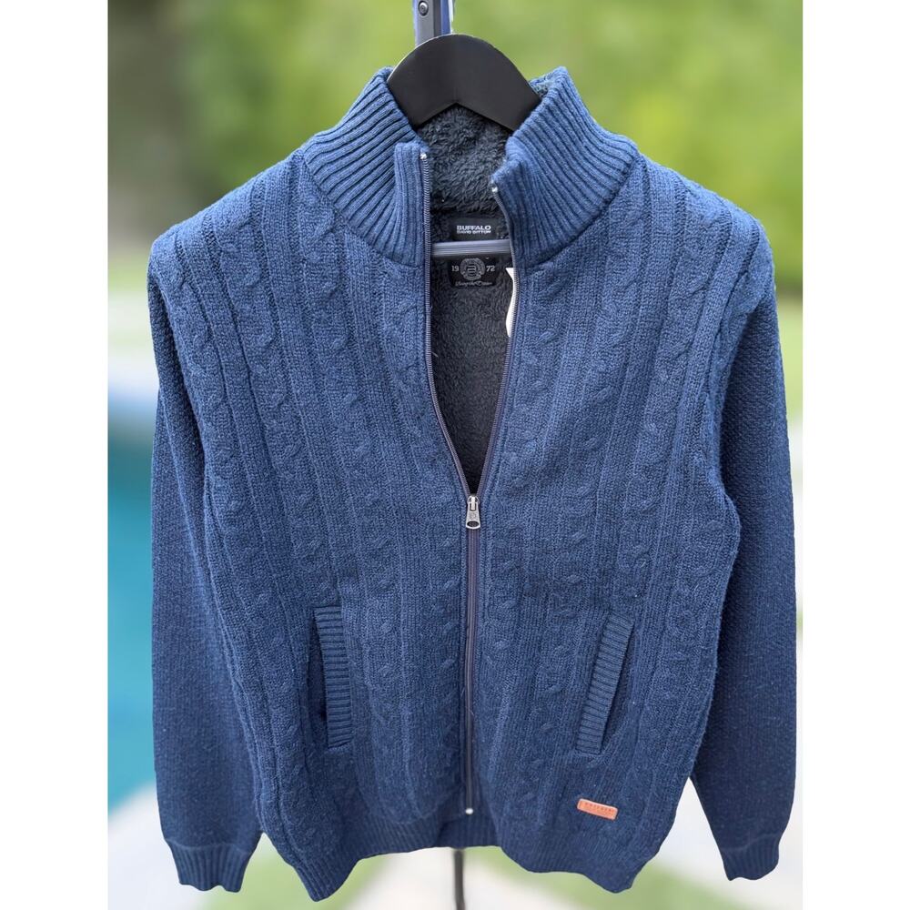 Buffalo David Bitton Sherpa Lined
Cable Knit Zip Sweater Jacket Mens M
NWT